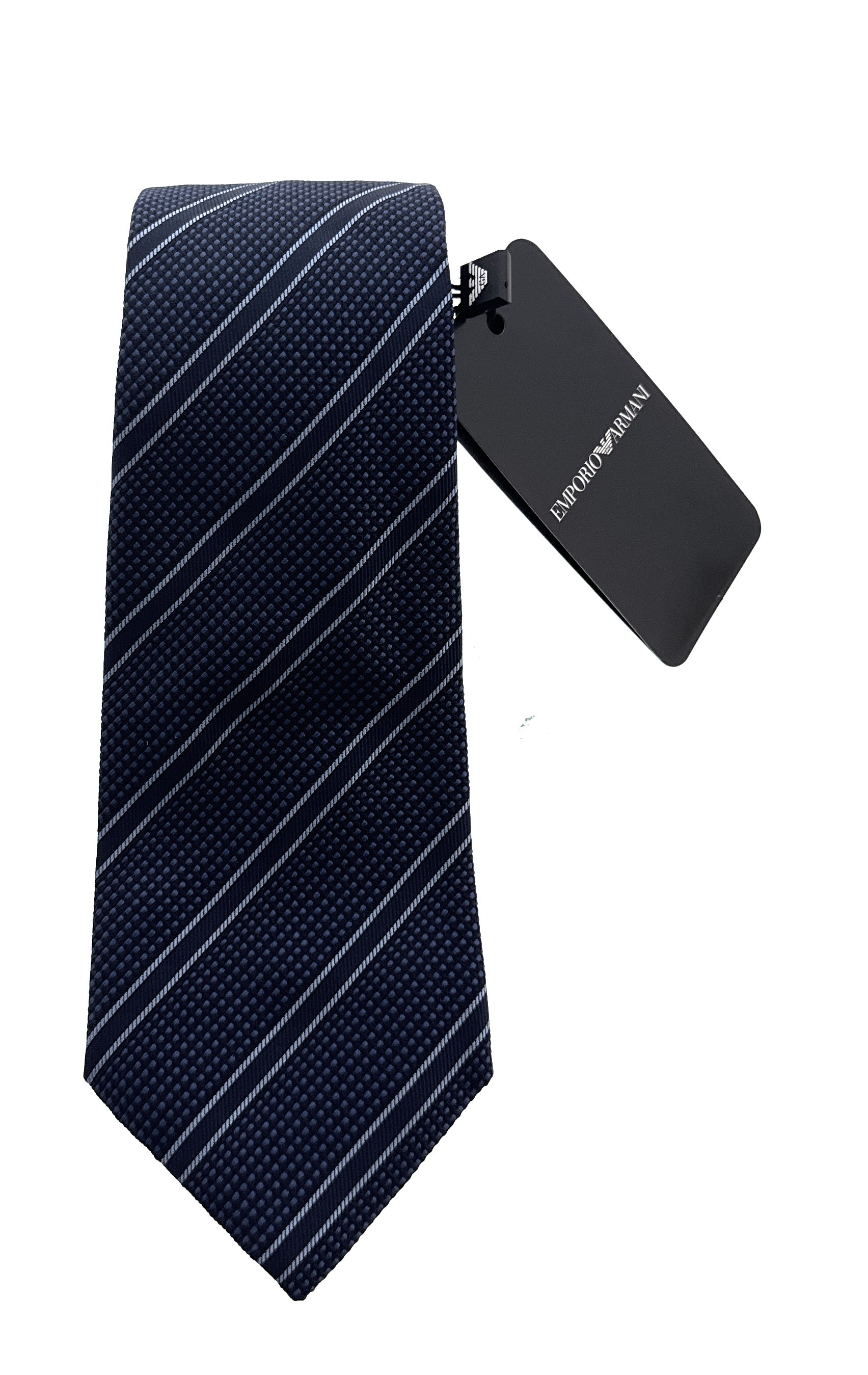 Emporio Armani Navy Blue Texture Stripe Men's Tie – Made in Italy
