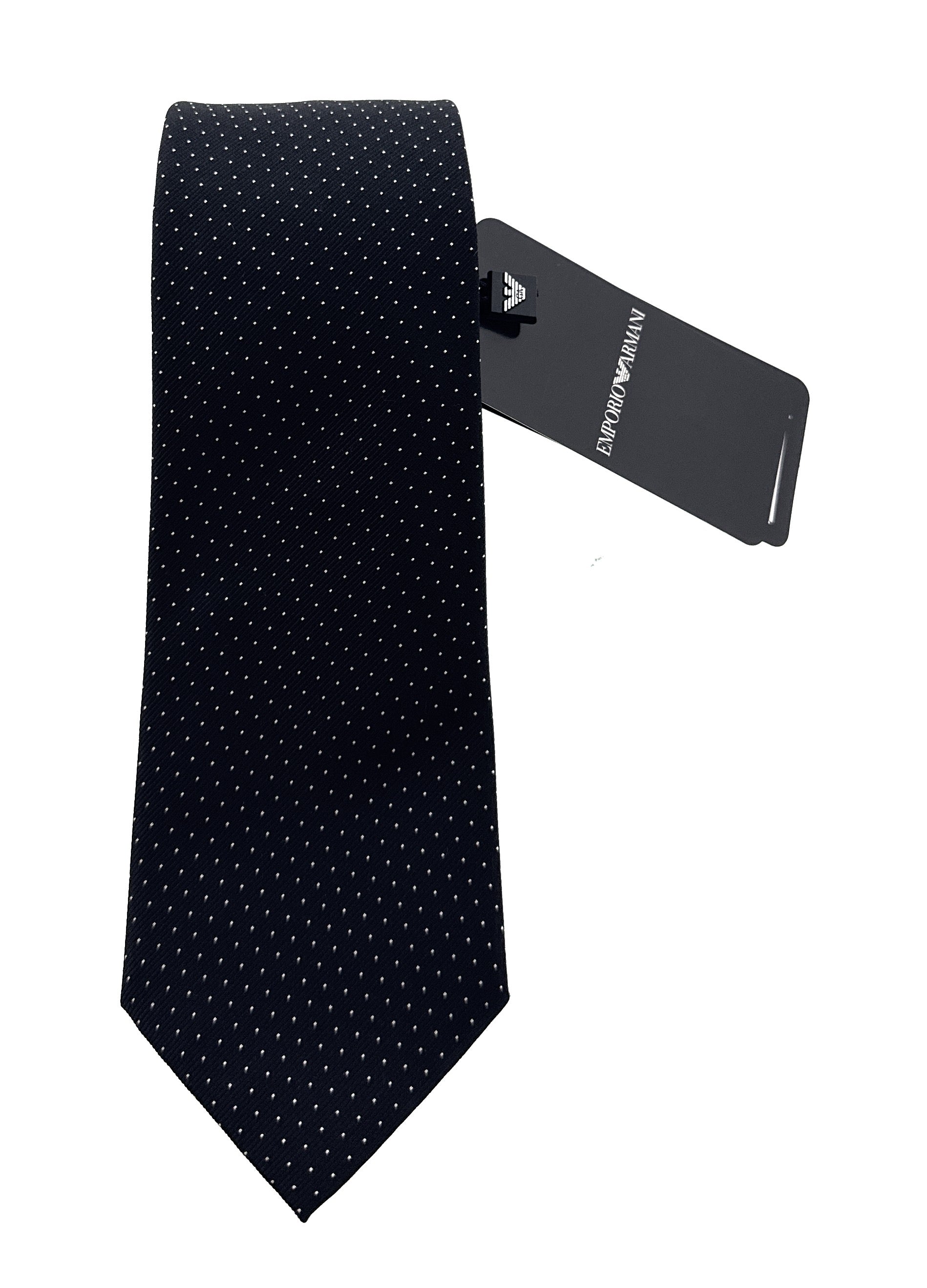 Emporio Armani Mens Black Dotted Tie – Made in Italy