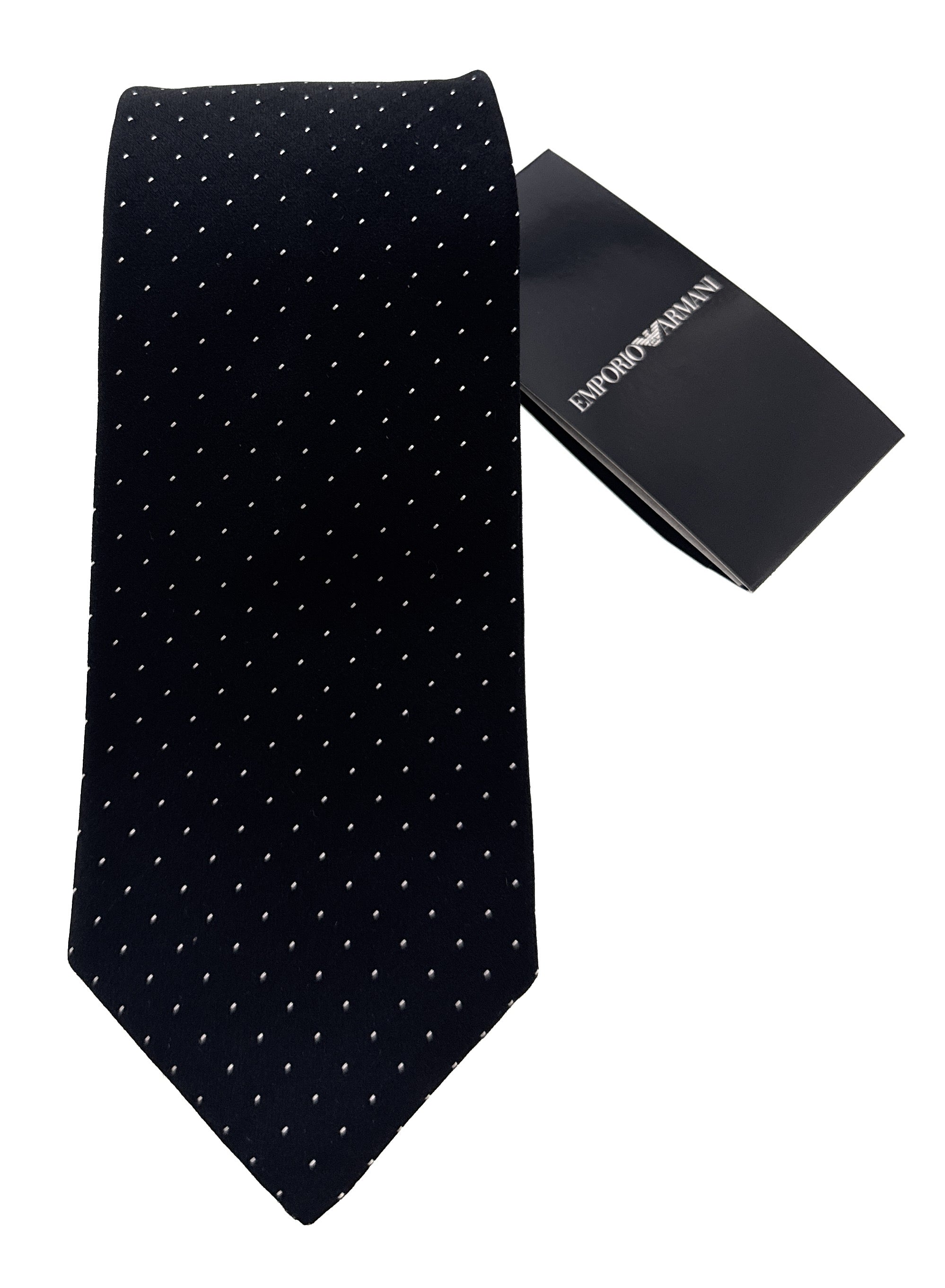 Emporio Armani Mens Black Dotted Tie – Made in Italy