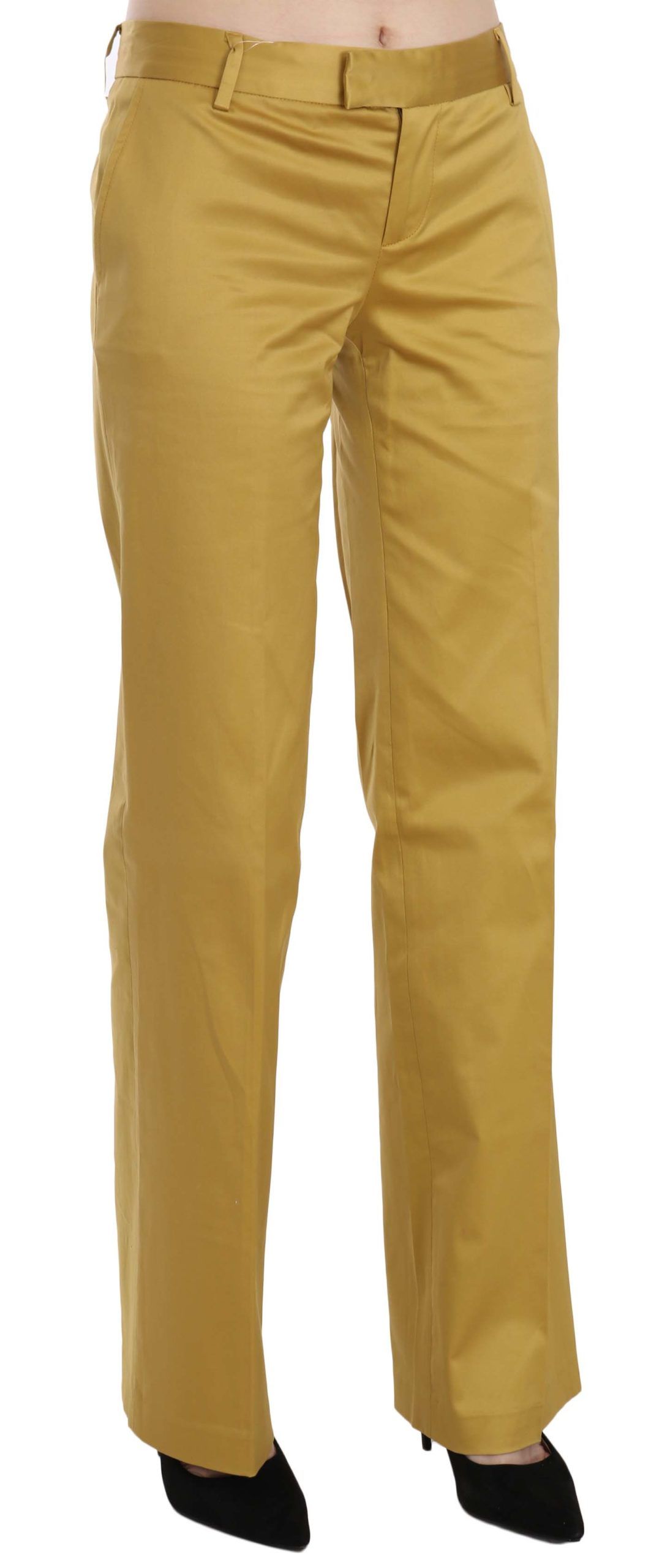 Just Cavalli Mustard Yellow Straight Formal Trousers Women's Pants