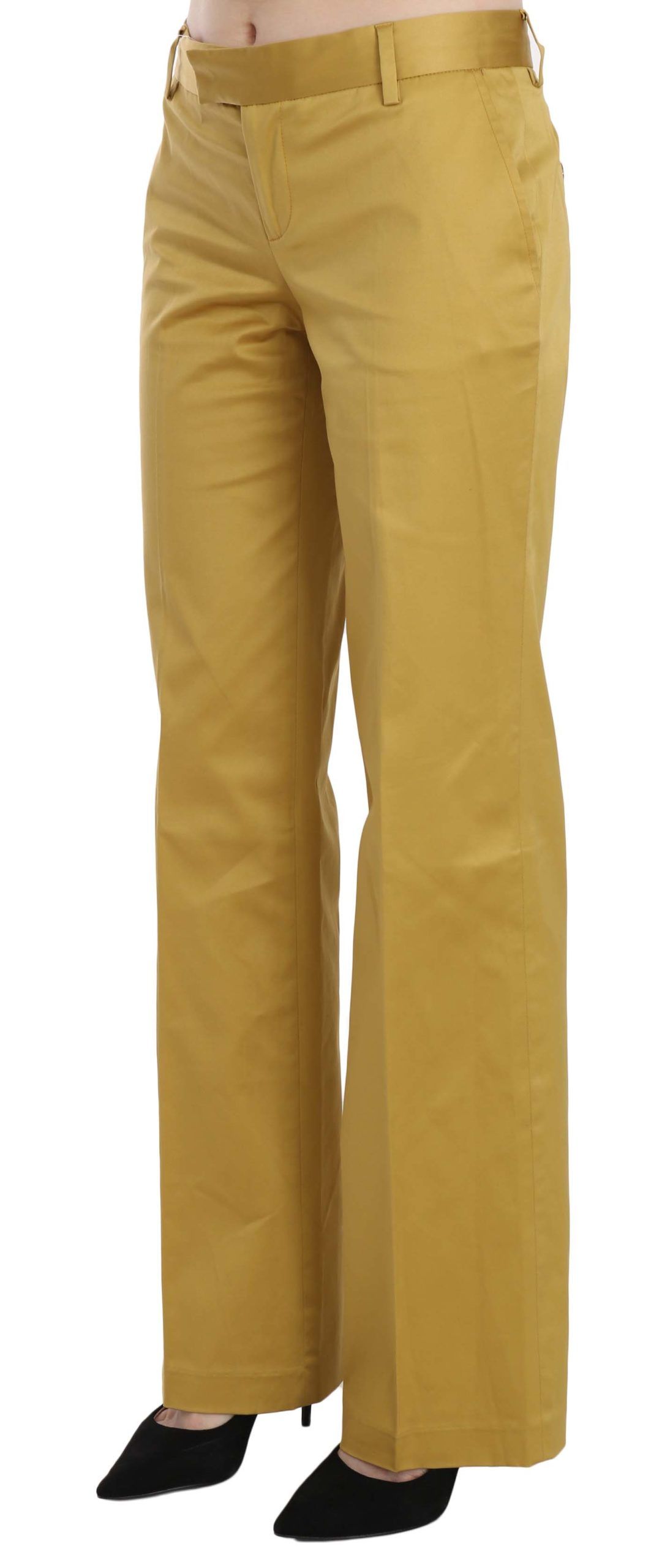 Just Cavalli Mustard Yellow Straight Formal Trousers Women's Pants