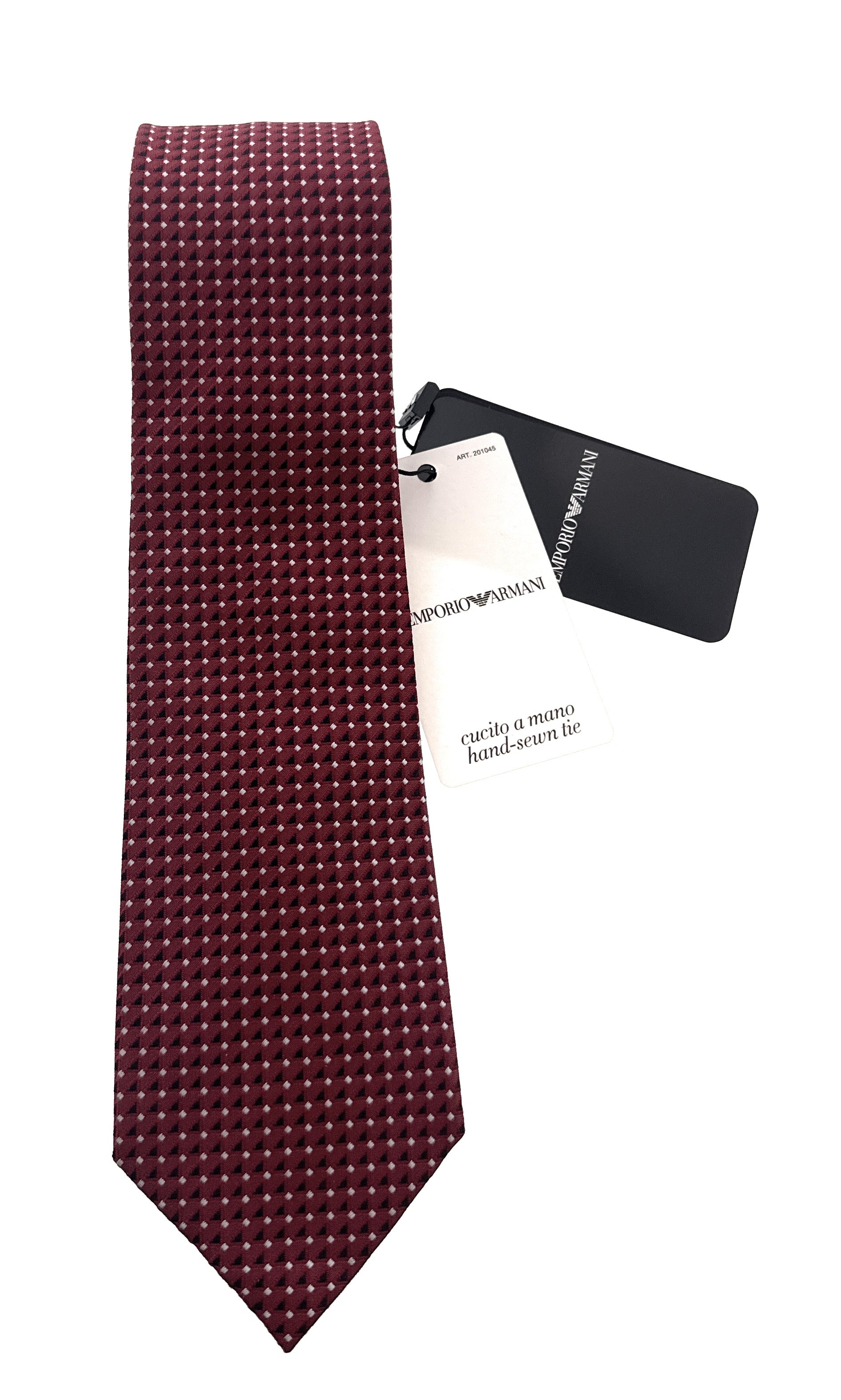 Emporio Armani Mens Bordeaux Geometric Tie – Made in Italy