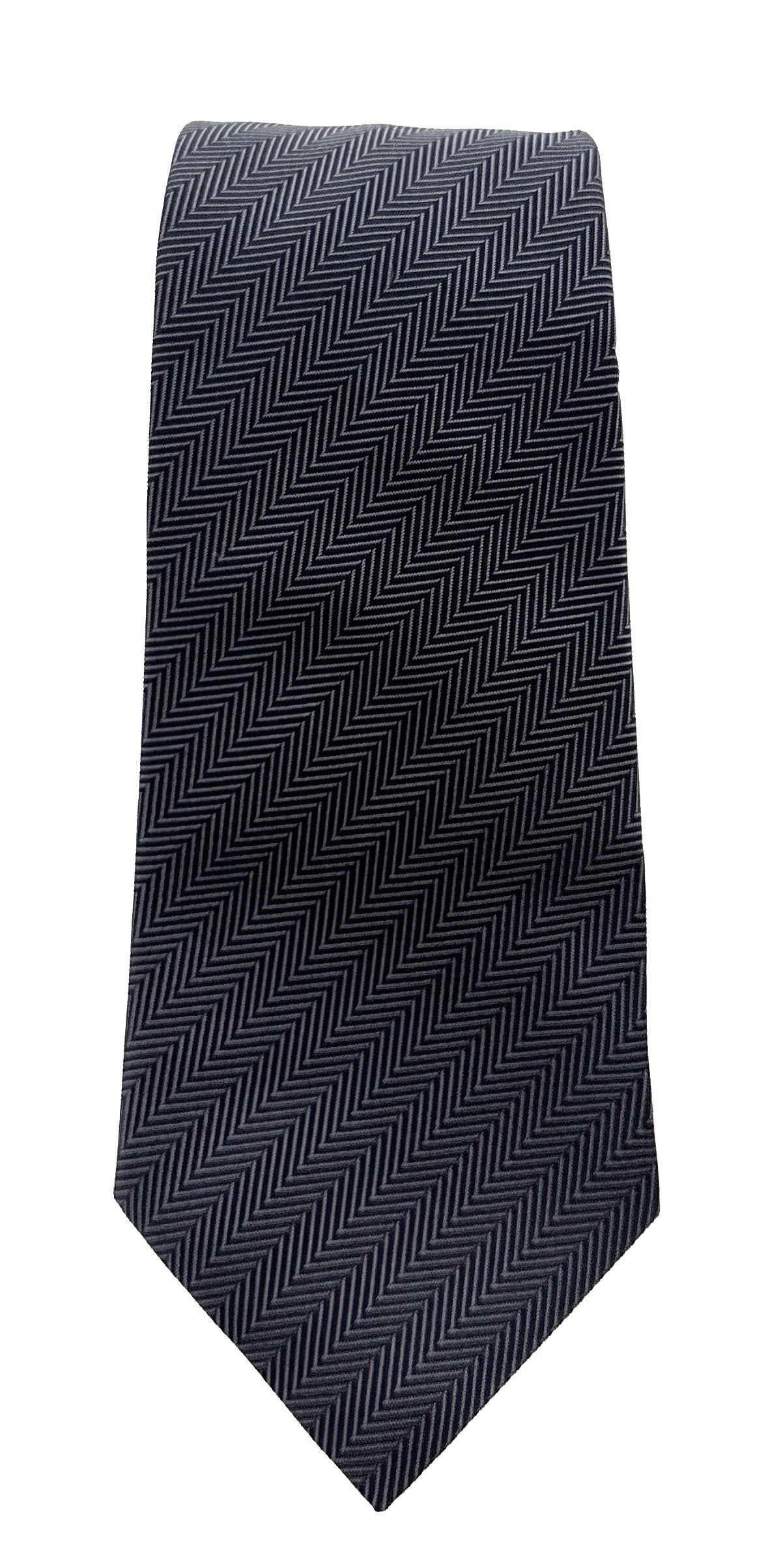 Emporio Armani Mens Navy Blue Herringbone Chevron Tie – Made in Italy