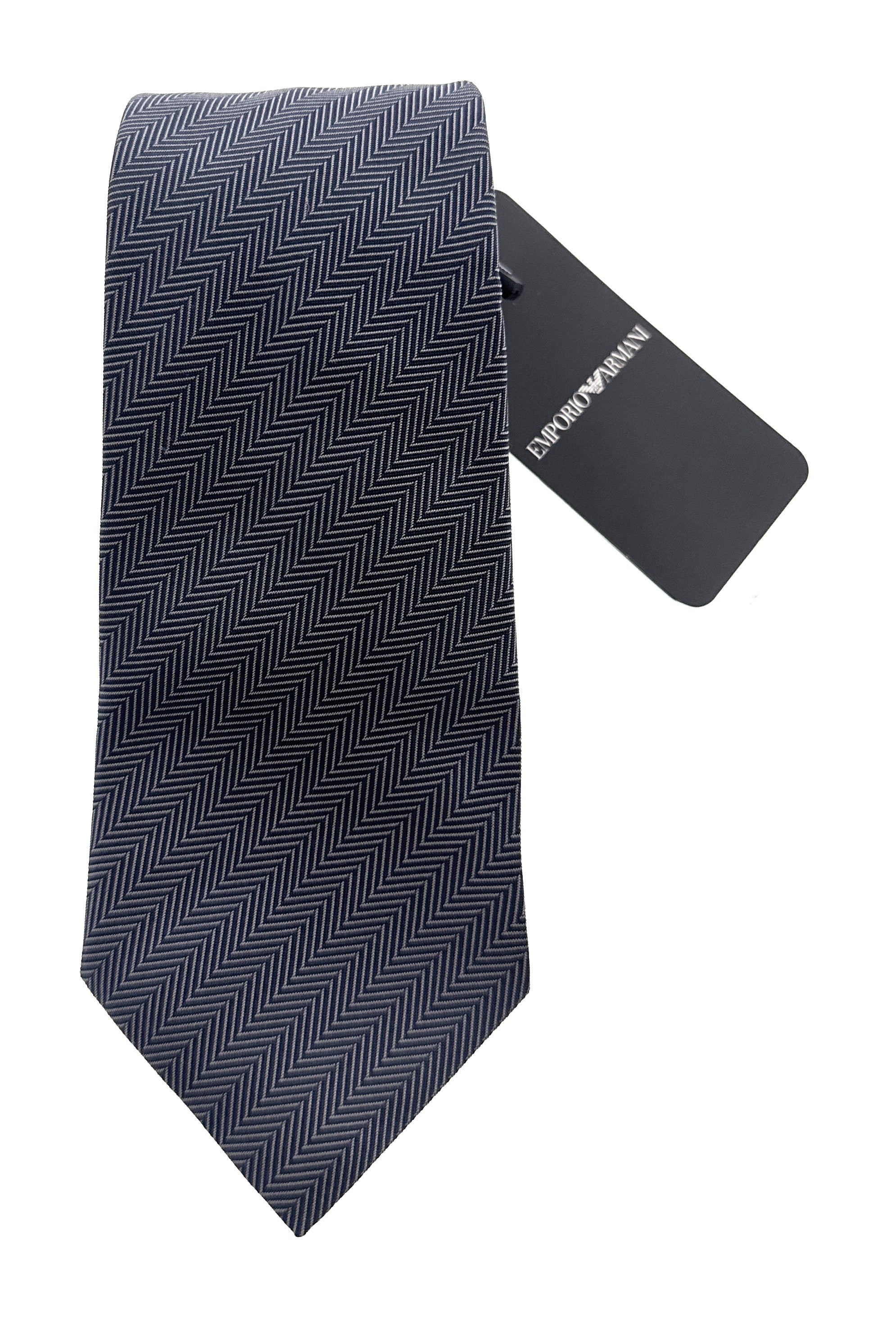 Emporio Armani Mens Navy Blue Herringbone Chevron Tie – Made in Italy