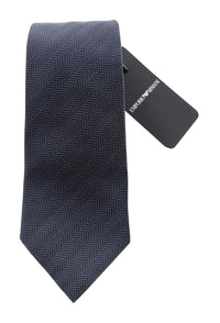 Emporio Armani Mens Navy Blue Herringbone Chevron Tie – Made in Italy