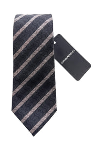 Emporio Armani Mens Grey and Pink Pink Stripe Tie – Made in Italy