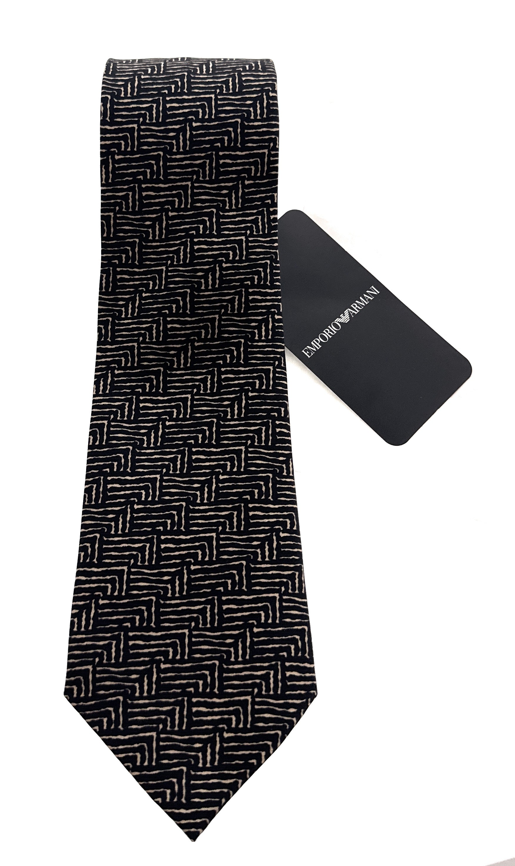 Emporio Armani Mens Black and Nut Brown Maze Tie – Made in Italy
