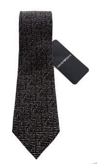 Emporio Armani Mens Black and Nut Brown Maze Tie – Made in Italy