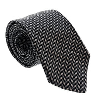 Emporio Armani Mens Shadow Grey Herringbone Tie – Made in Italy