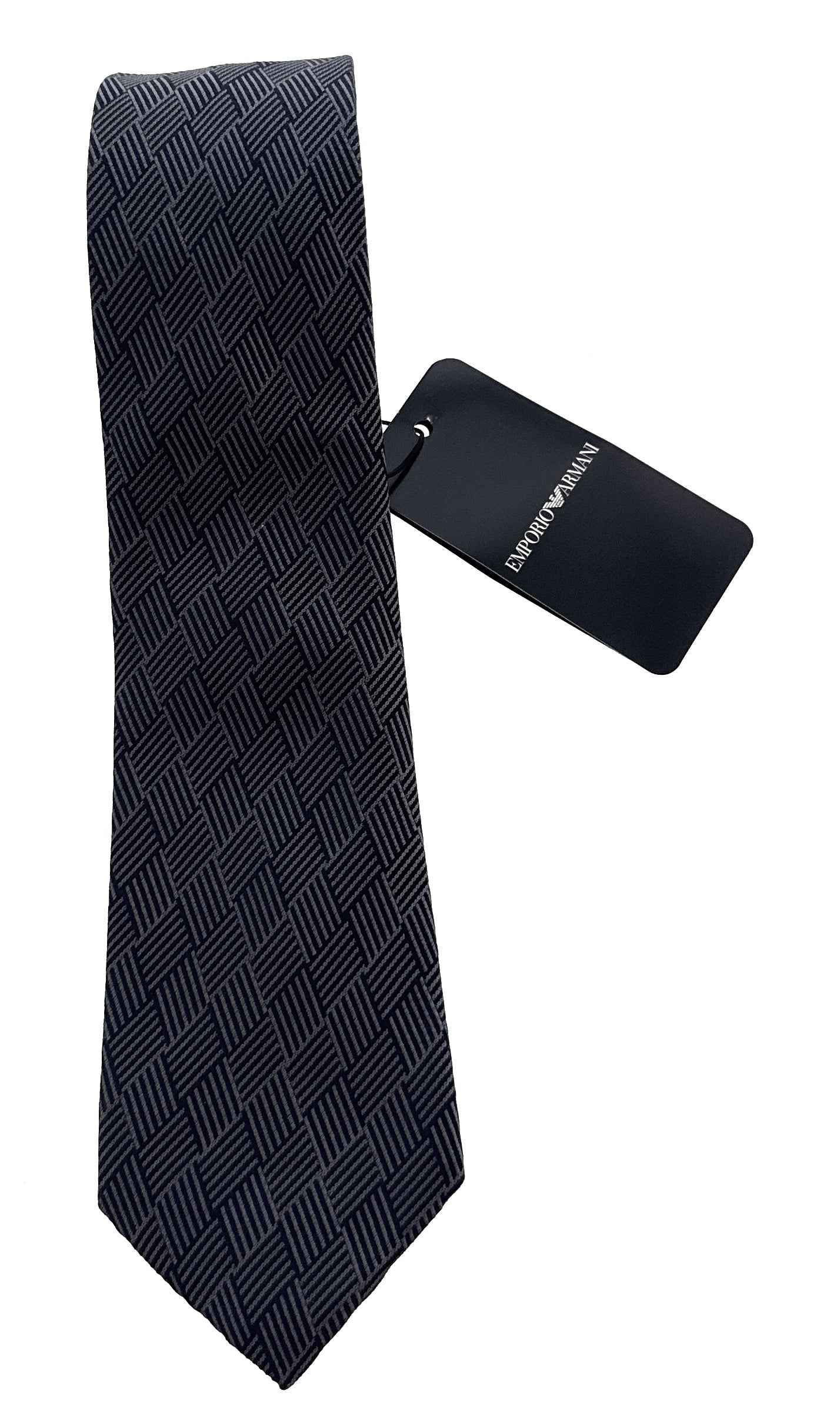 Emporio Armani Men’s Magnet Grey Geometric Silk Necktie, 3"
