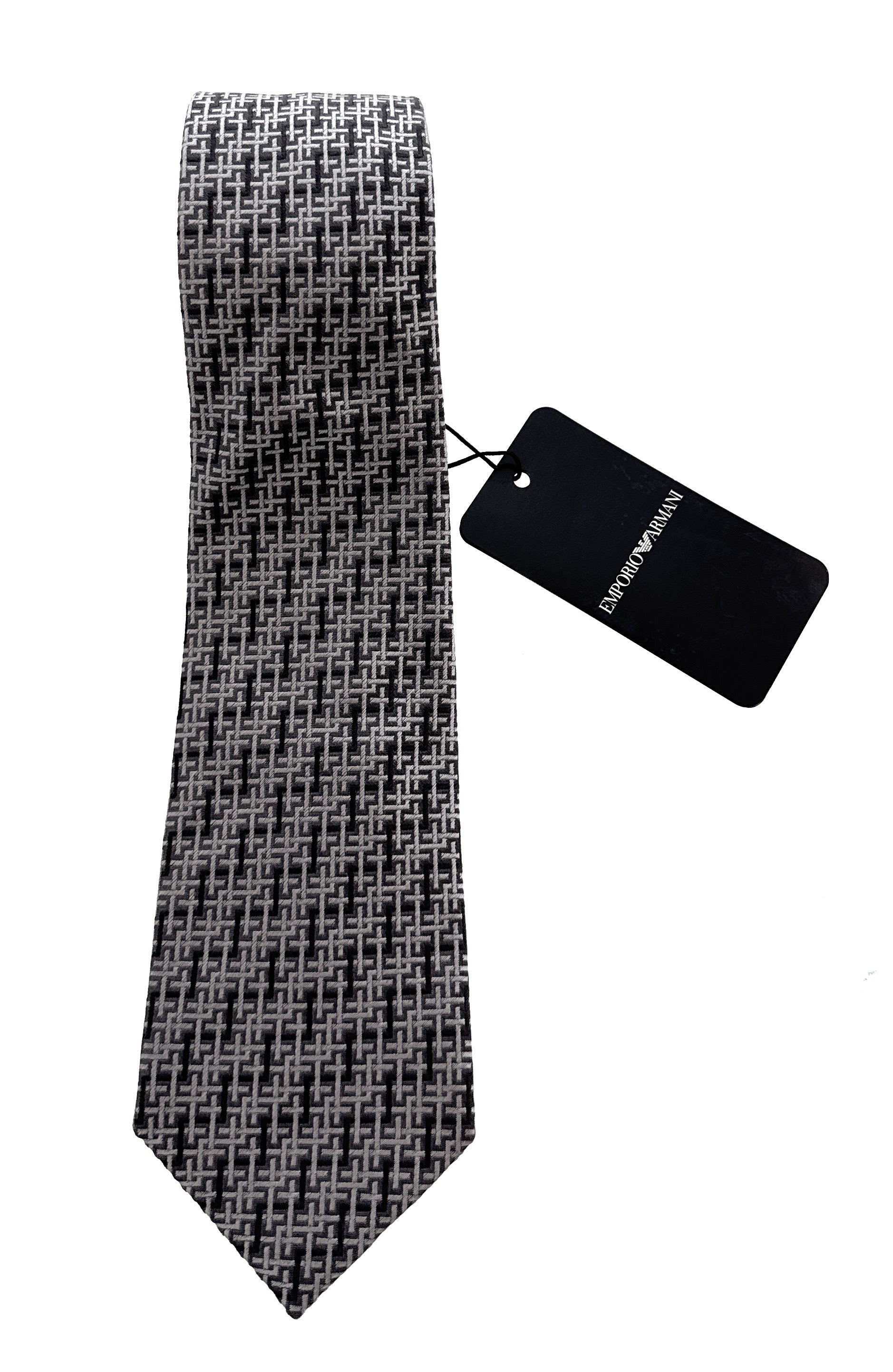 Emporio Armani Cement Grey Geometric Men's Tie, 3"