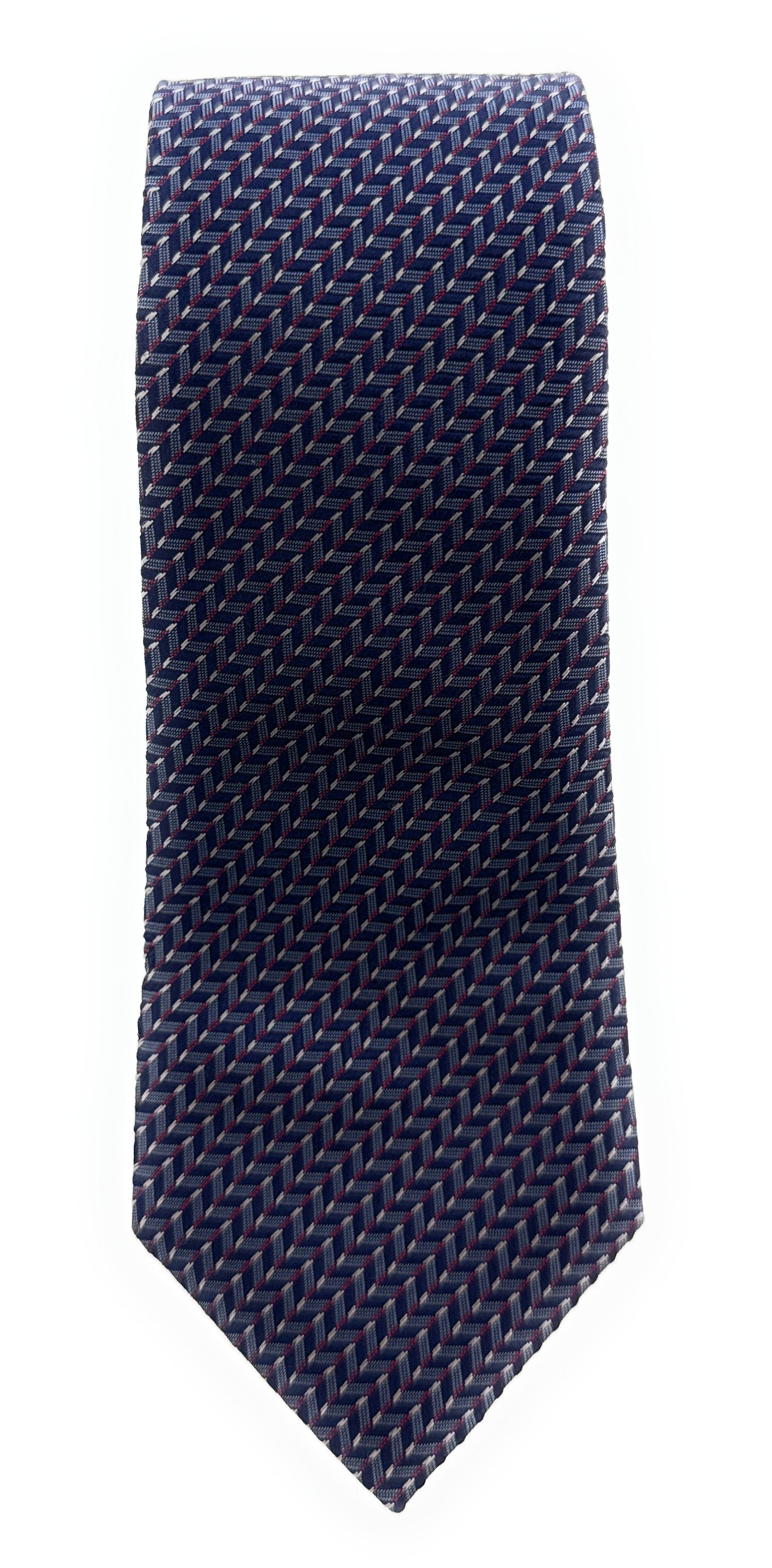 Emporio Armani Mens Peacot Blue Herringbone Tie – Made in Italy
