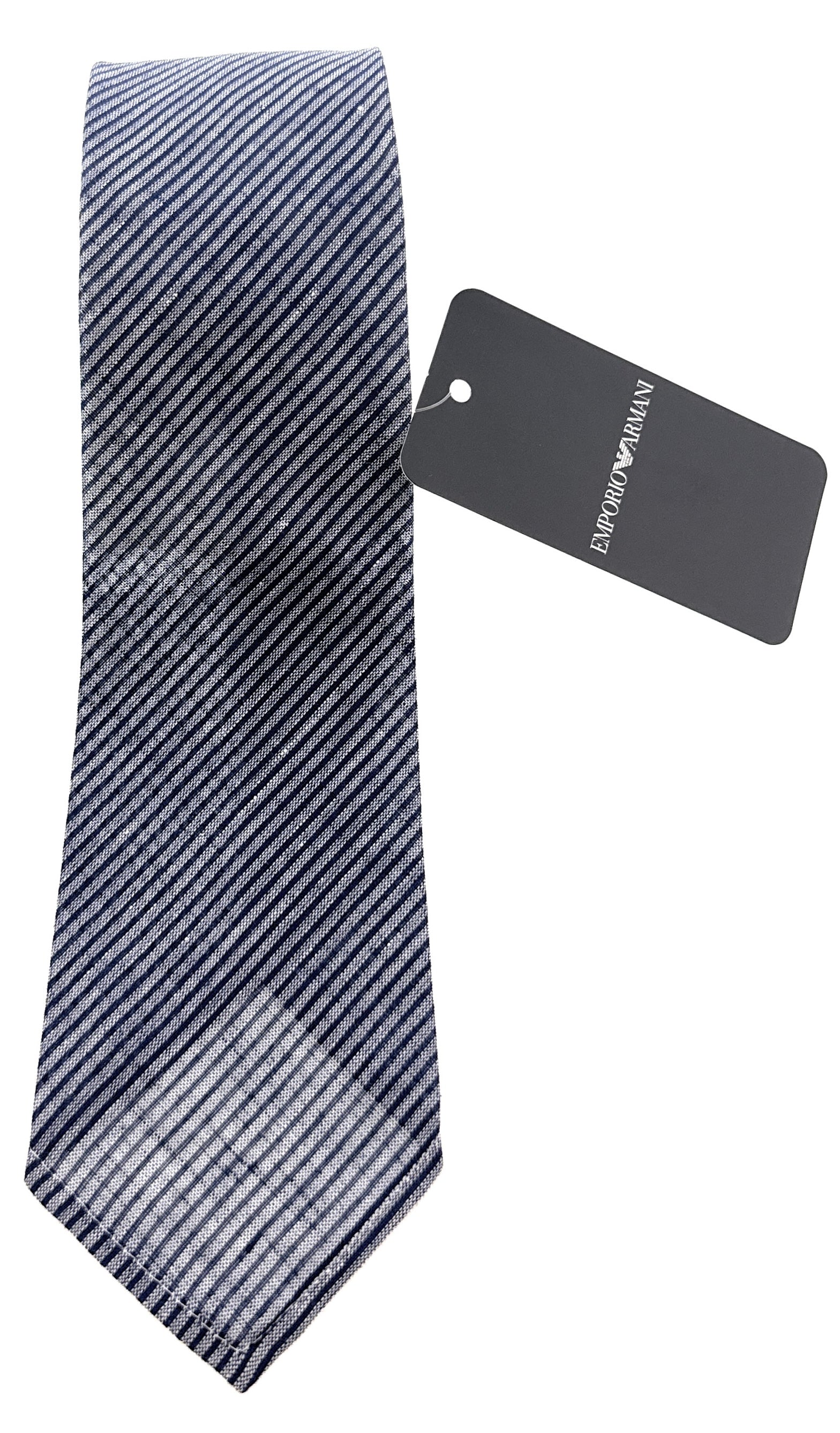 Emporio Armani Mens Ligh Blue Silver Diagonal Stripe Tie – Made in Italy