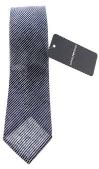 Emporio Armani Mens Ligh Blue Silver Diagonal Stripe Tie – Made in Italy