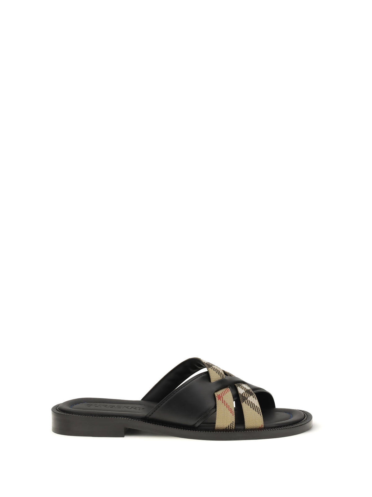 Burberry Men Drift Leather And Check Sandals