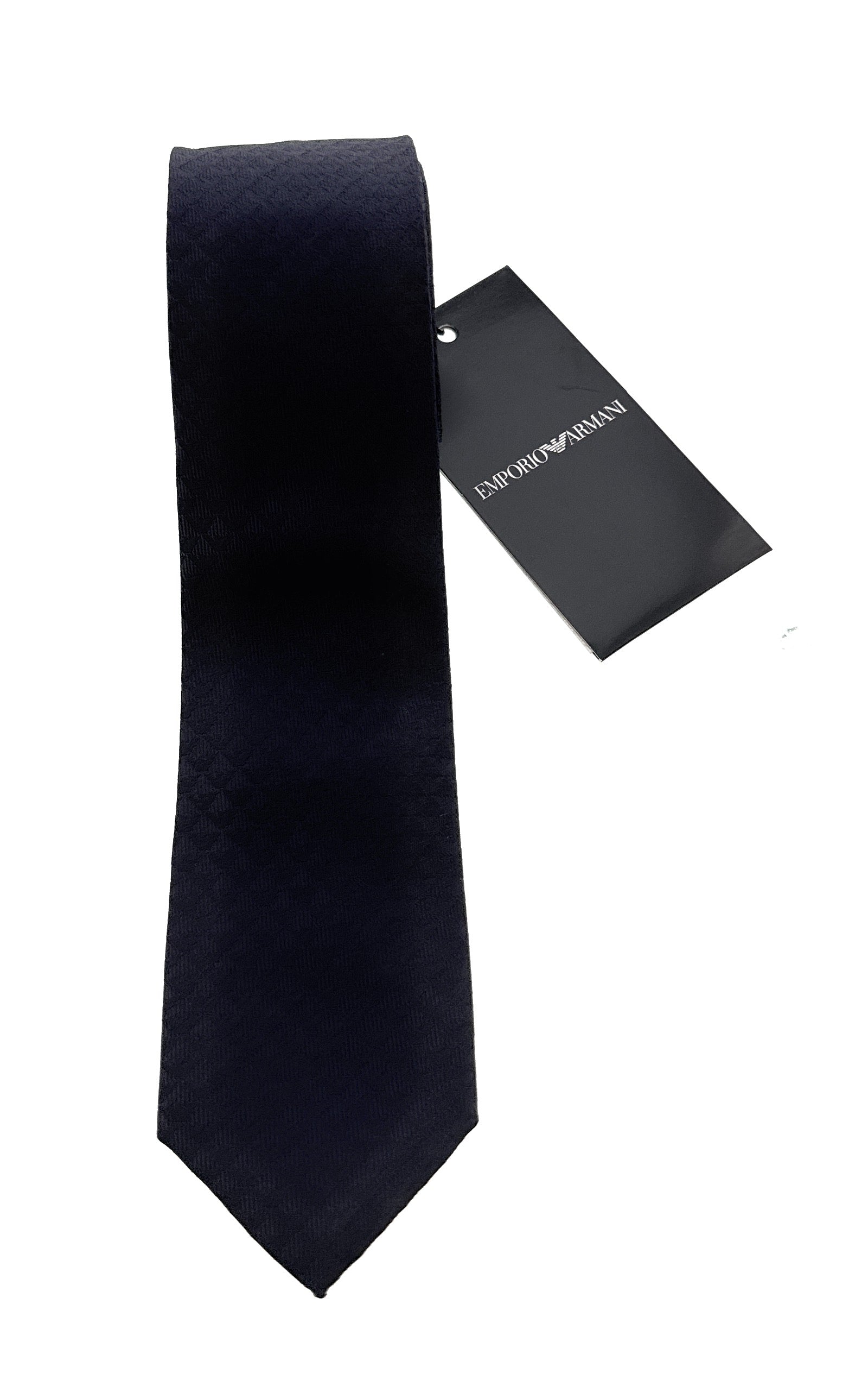 Emporio Armani Men’s Night Blue Silk Necktie with Logo Print, 3"
