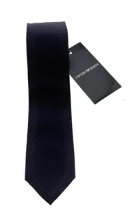 Emporio Armani Men’s Night Blue Silk Necktie with Logo Print, 3"