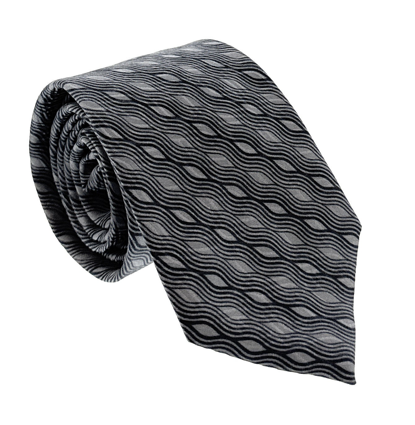 Emporio Armani Mens Light Grey Navy Wavy Geometric Tie – Made in Italy