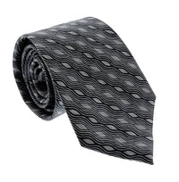 Emporio Armani Mens Light Grey Navy Wavy Geometric Tie – Made in Italy