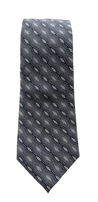 Emporio Armani Mens Light Grey Navy Wavy Geometric Tie – Made in Italy