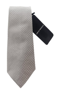 Emporio Armani Silver White Dotted Silk Tie – 3in