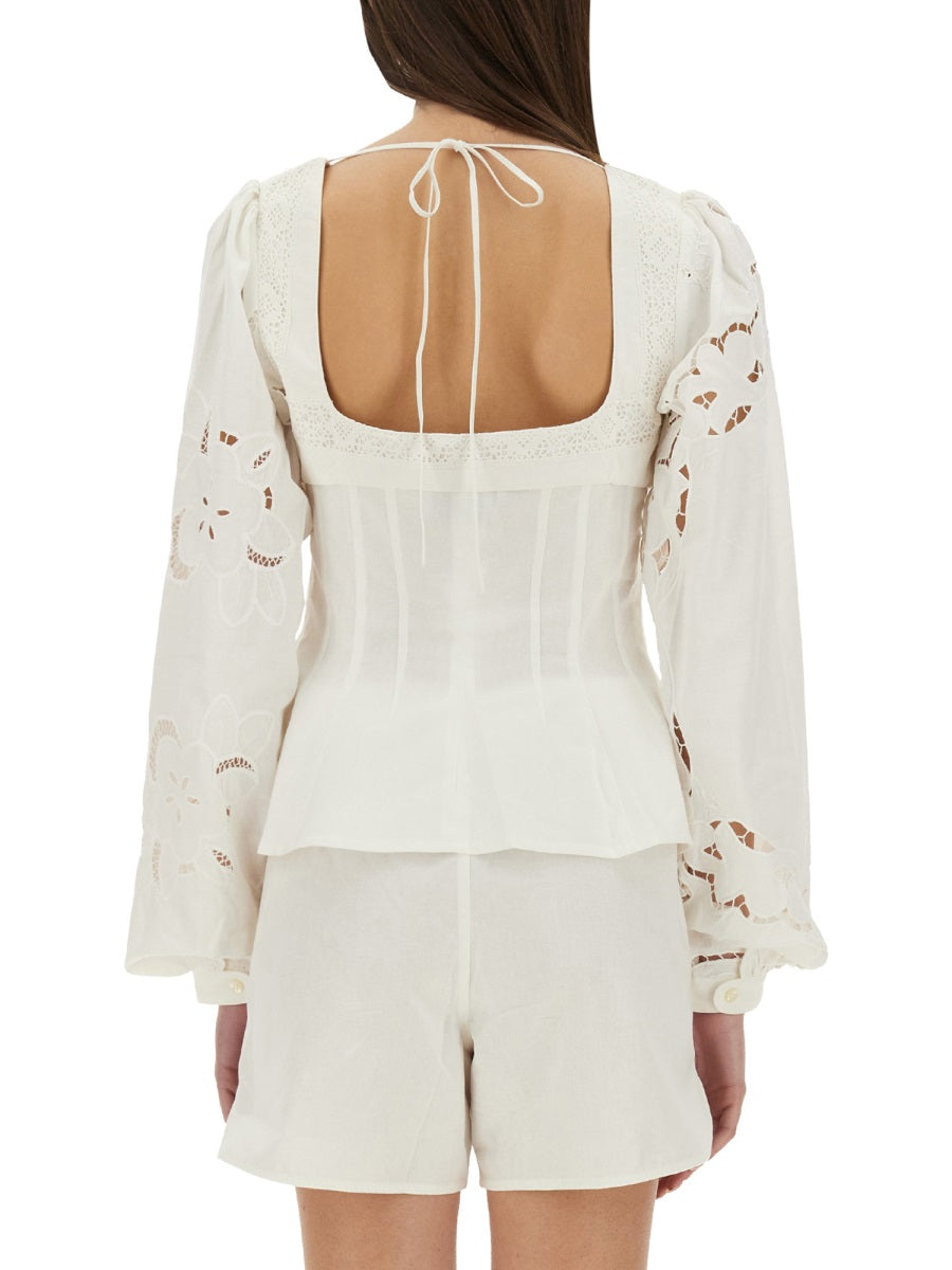Marine Serre Women Upcycled Linen Top
