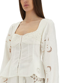 Marine Serre Women Upcycled Linen Top