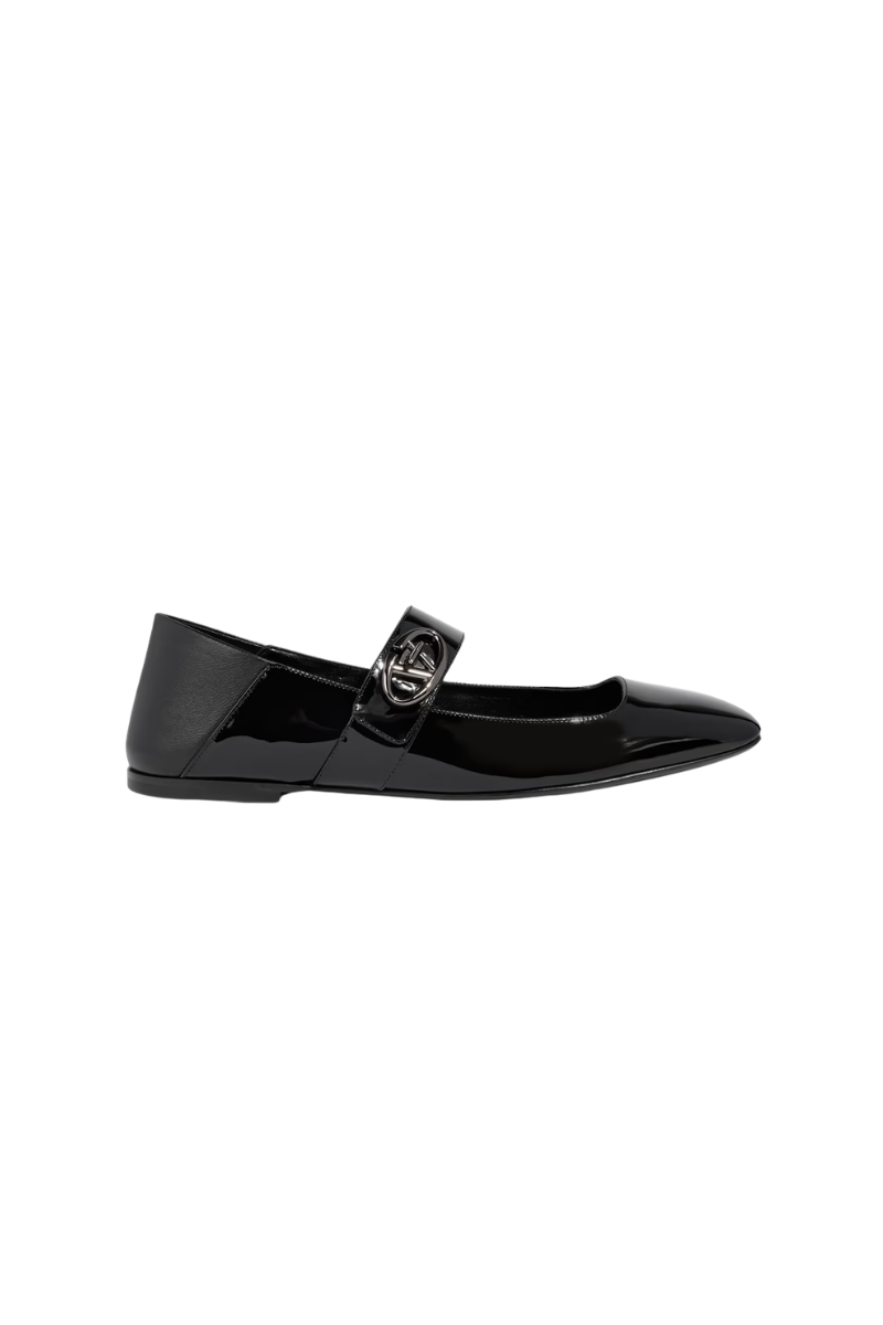 Valentino Garavani Vlogo Locker Square-Toe Mary-Jane Patent Ballerina In Black