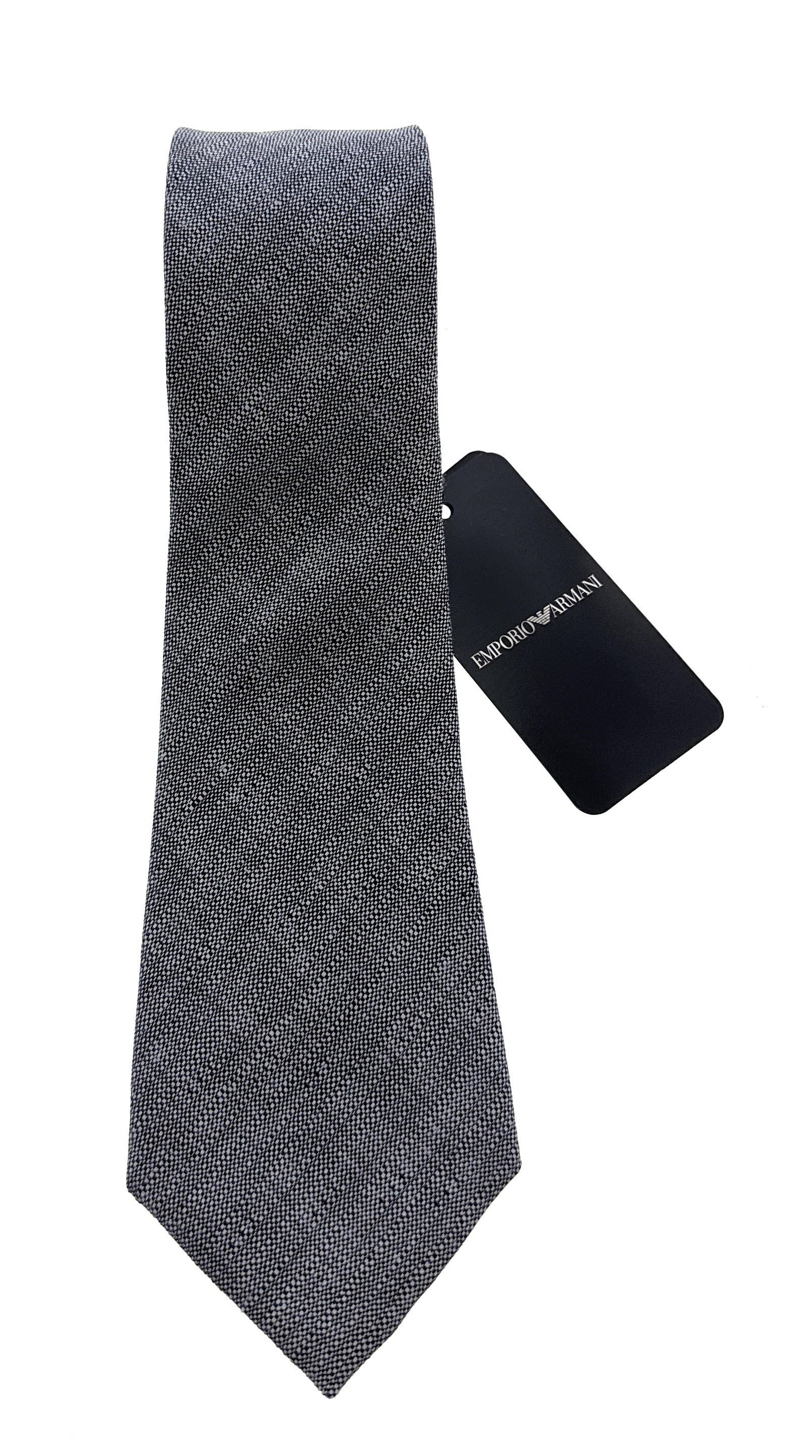 Emporio Armani Grey Textured Silk-Linen Blend Tie – 3in