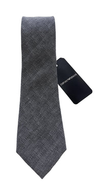 Emporio Armani Grey Textured Silk-Linen Blend Tie – 3in