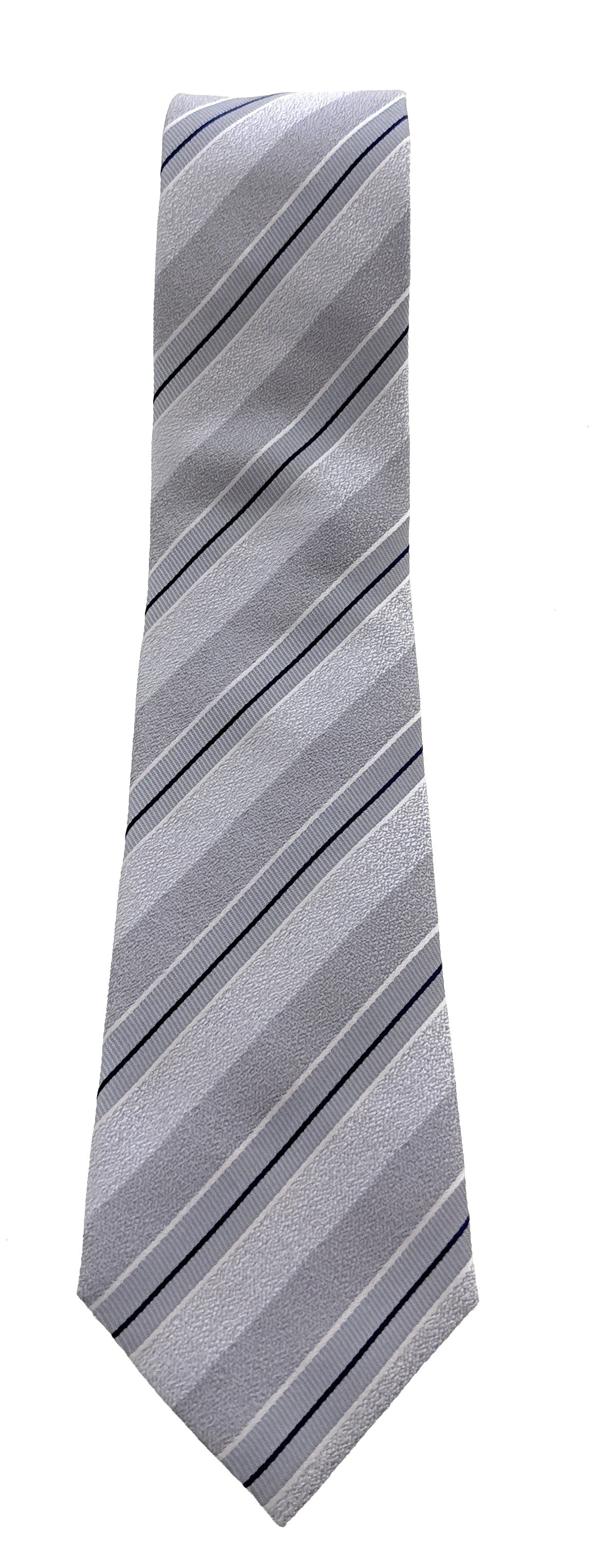Emporio Armani Men's Silver Grey Striped Textured Weave Tie, 3"
