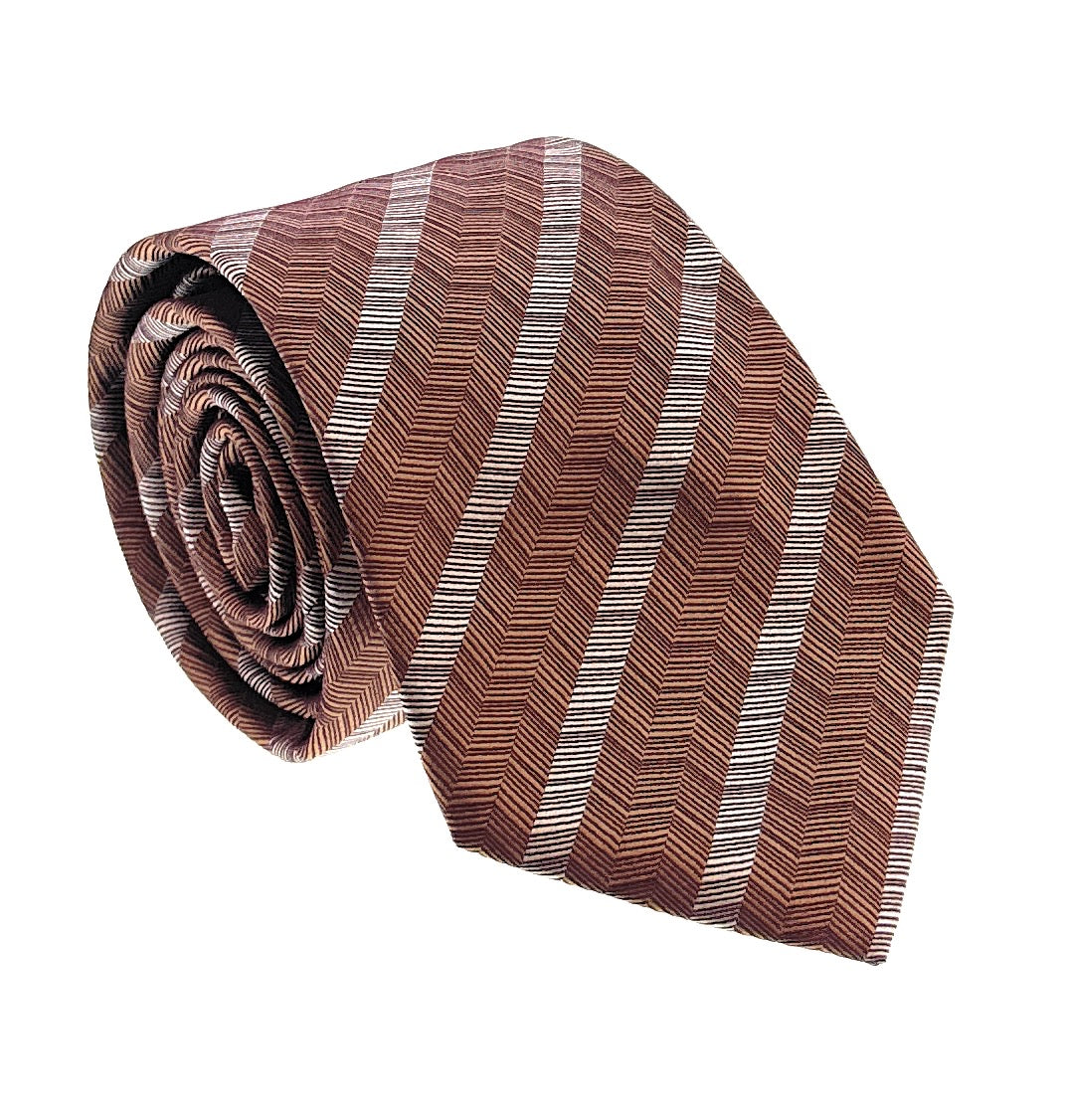 Emporio Armani Mens Orange White Herringbone Stripe Tie – Made in Italy