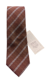Emporio Armani Mens Orange White Herringbone Stripe Tie – Made in Italy