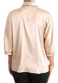 Dolce & Gabbana Beige Ribbon Silk Stretch Top Women's Blouse