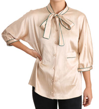 Dolce & Gabbana Beige Ribbon Silk Stretch Top Women's Blouse