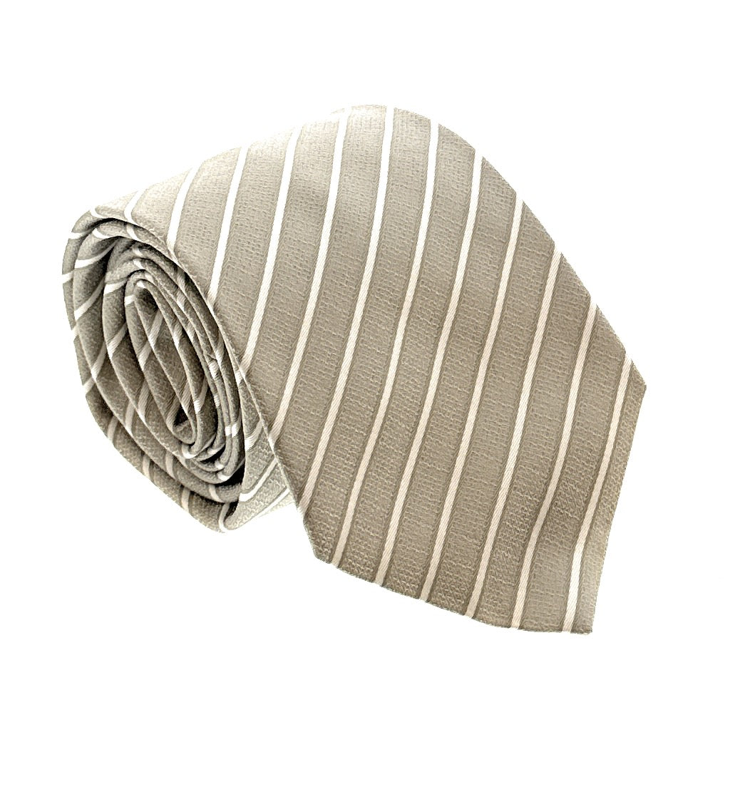 Emporio Armani Khaki white Stripe Silk Tie – 3in