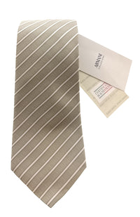 Emporio Armani Khaki white Stripe Silk Tie – 3in