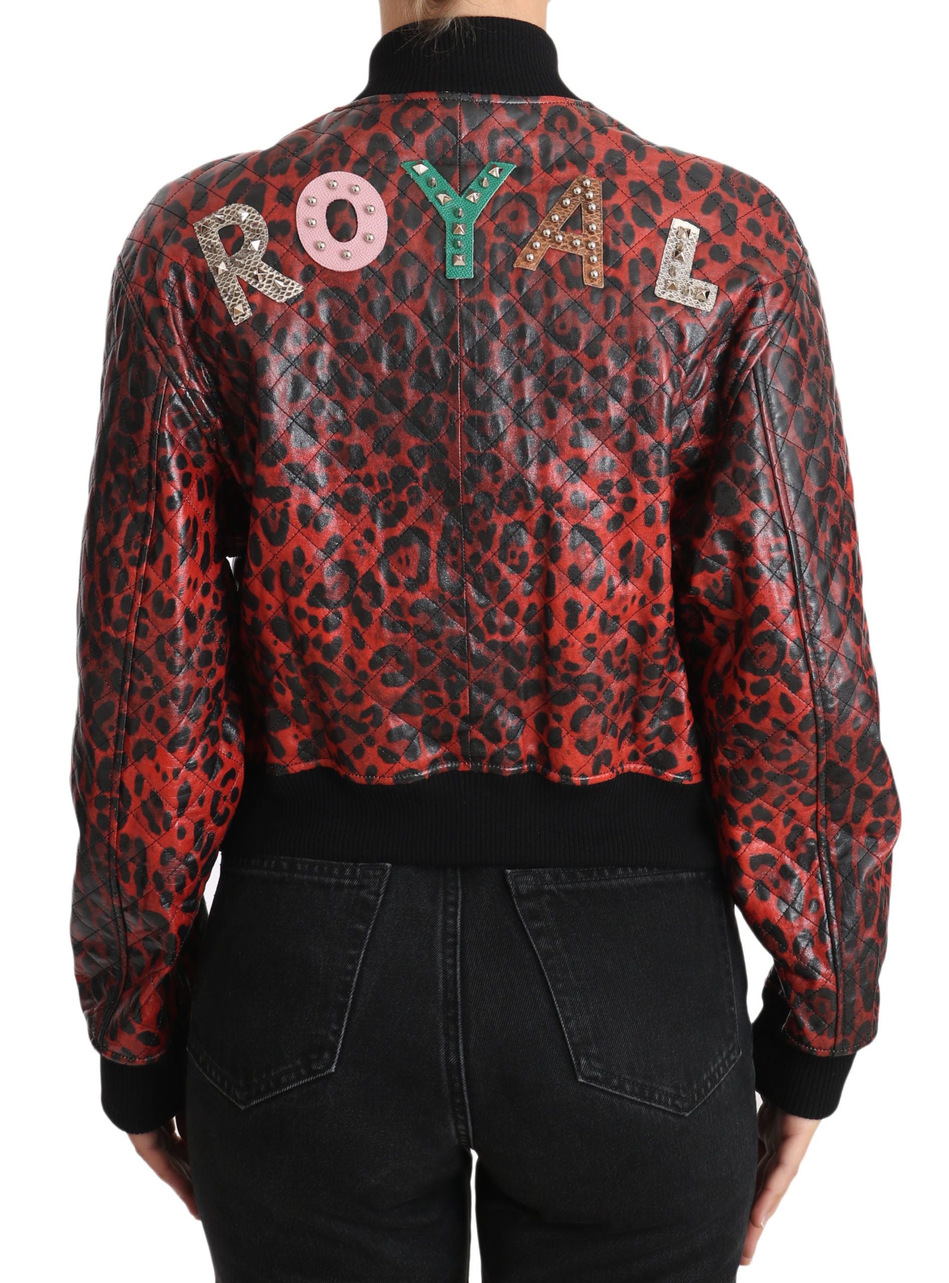 Dolce & Gabbana Dolce & Gabbana Red Leopard Button Crystal Leather Women's Jacket