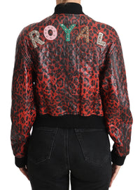 Dolce & Gabbana Dolce & Gabbana Red Leopard Button Crystal Leather Women's Jacket