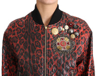 Dolce & Gabbana Dolce & Gabbana Red Leopard Button Crystal Leather Women's Jacket