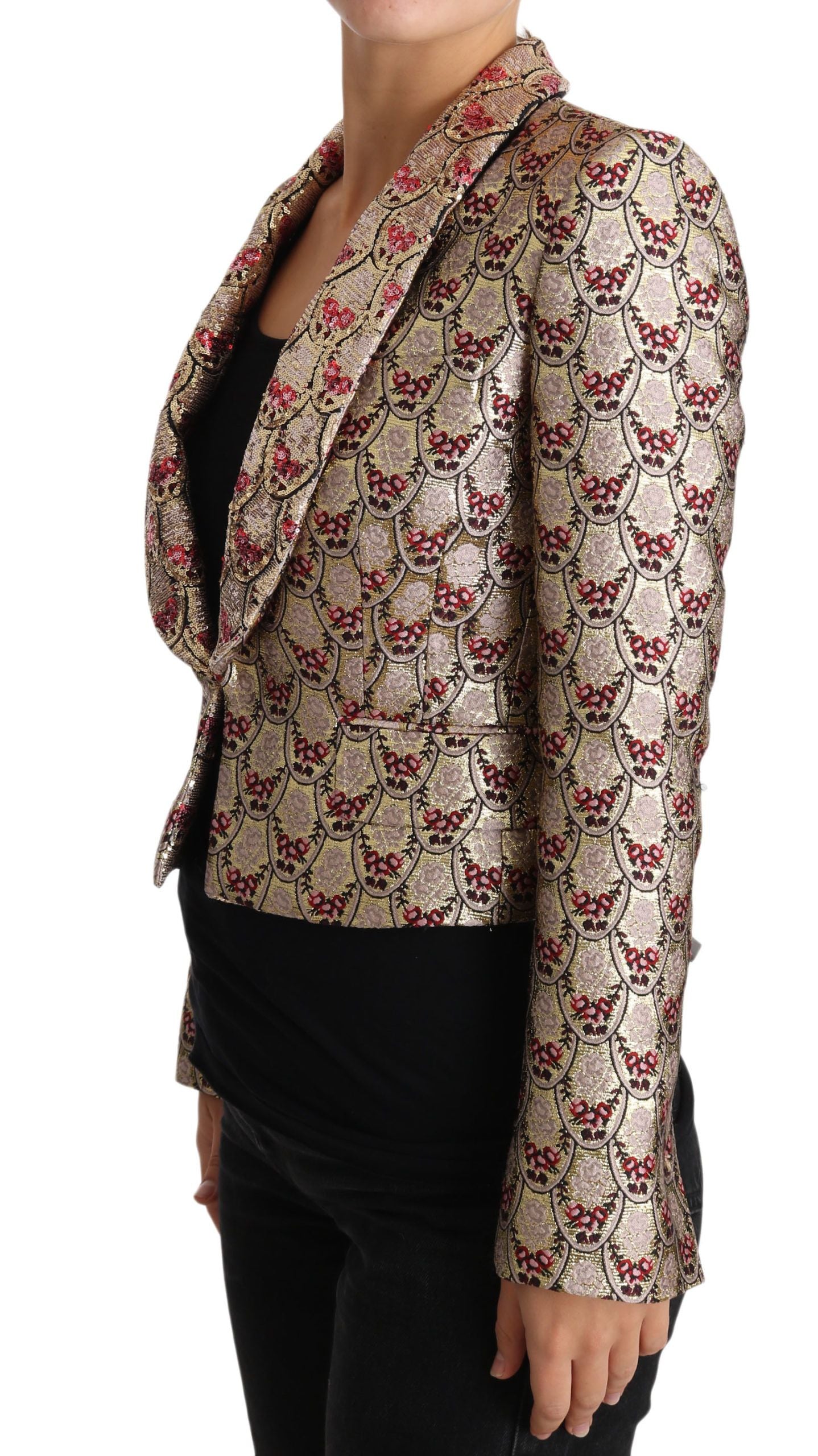 Dolce & Gabbana Dolce & Gabbana Gold Floral Sequined Blazer Coat Women's Jacket