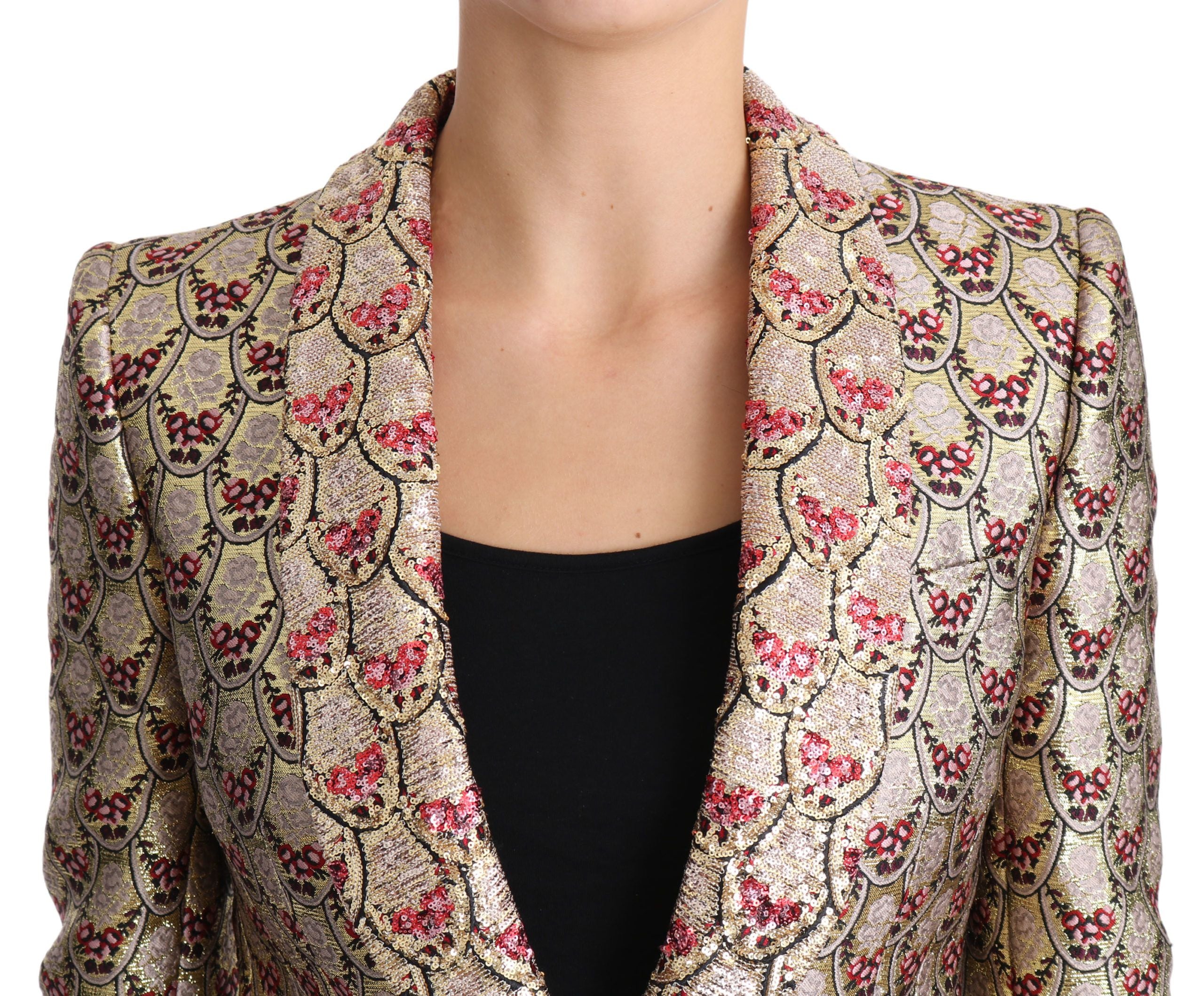 Dolce & Gabbana Dolce & Gabbana Gold Floral Sequined Blazer Coat Women's Jacket