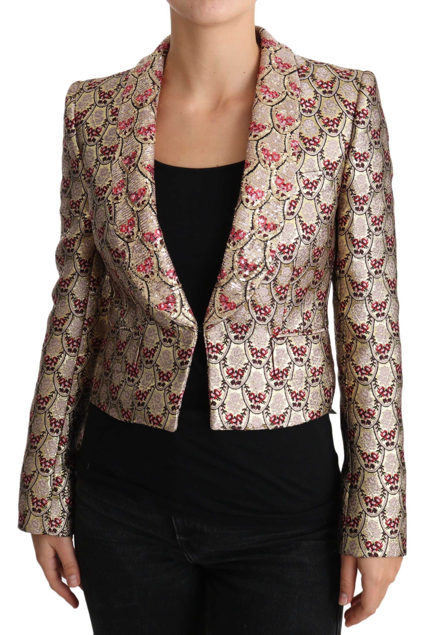 Dolce & Gabbana Dolce & Gabbana Gold Floral Sequined Blazer Coat Women's Jacket