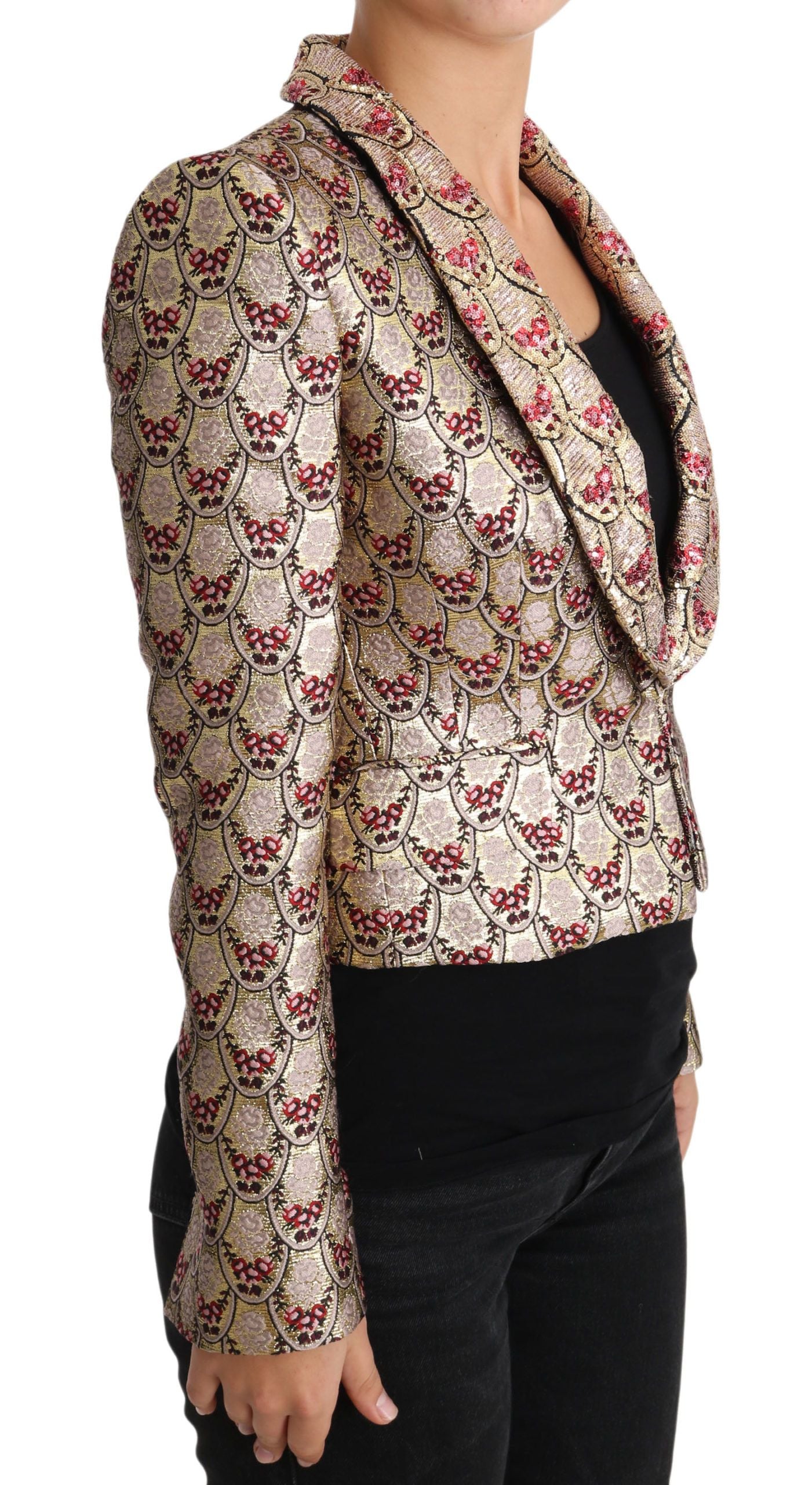 Dolce & Gabbana Dolce & Gabbana Gold Floral Sequined Blazer Coat Women's Jacket