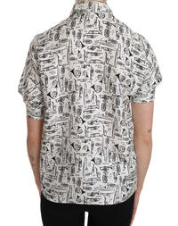 Dolce & Gabbana Trumpet Print Button Front Silk Top Women's Blouse