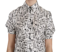 Dolce & Gabbana Trumpet Print Button Front Silk Top Women's Blouse
