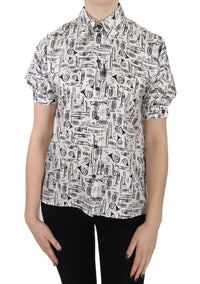 Dolce & Gabbana Trumpet Print Button Front Silk Top Women's Blouse