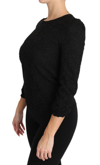 Dolce & Gabbana Black Floral Lace Zipper Top Women's Blouse