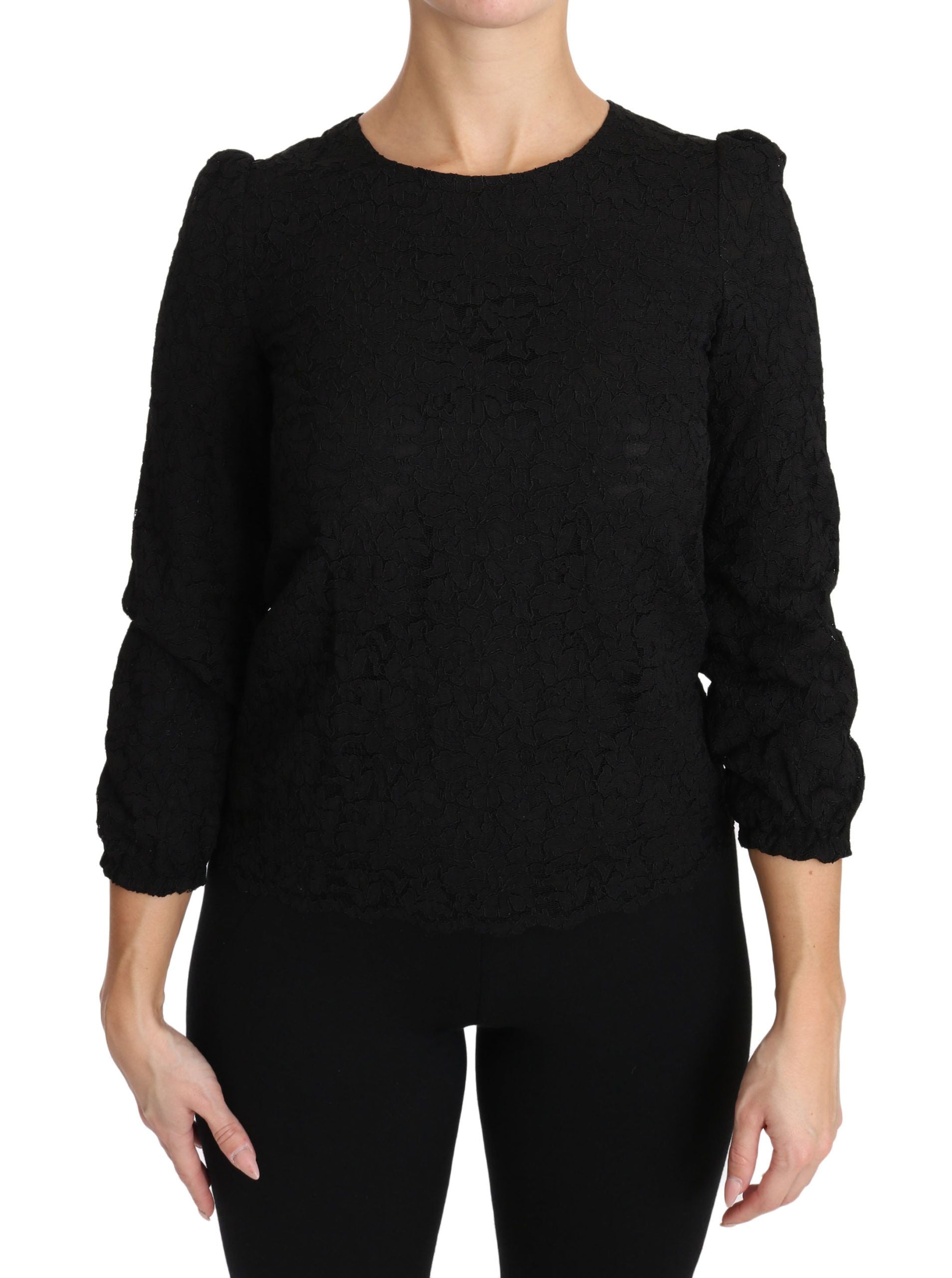 Dolce & Gabbana Black Floral Lace Zipper Top Women's Blouse