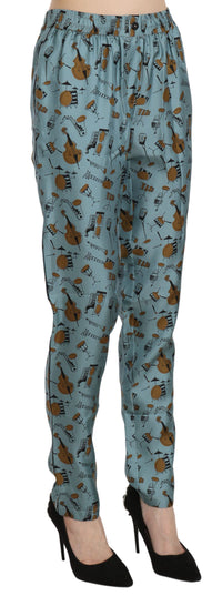 Dolce & Gabbana Blue Musical Instruments Print Tapered Women's Pants